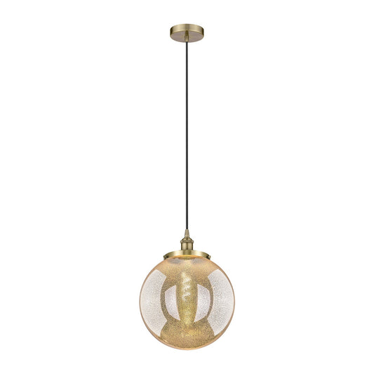 Innovations Beacon 14in 1-Light Mini Pendant | Art Nouveau Antique Brass and Mercury Glass | Kitchen Island & Dining Room | Model 616-1PH-AB-G208-14