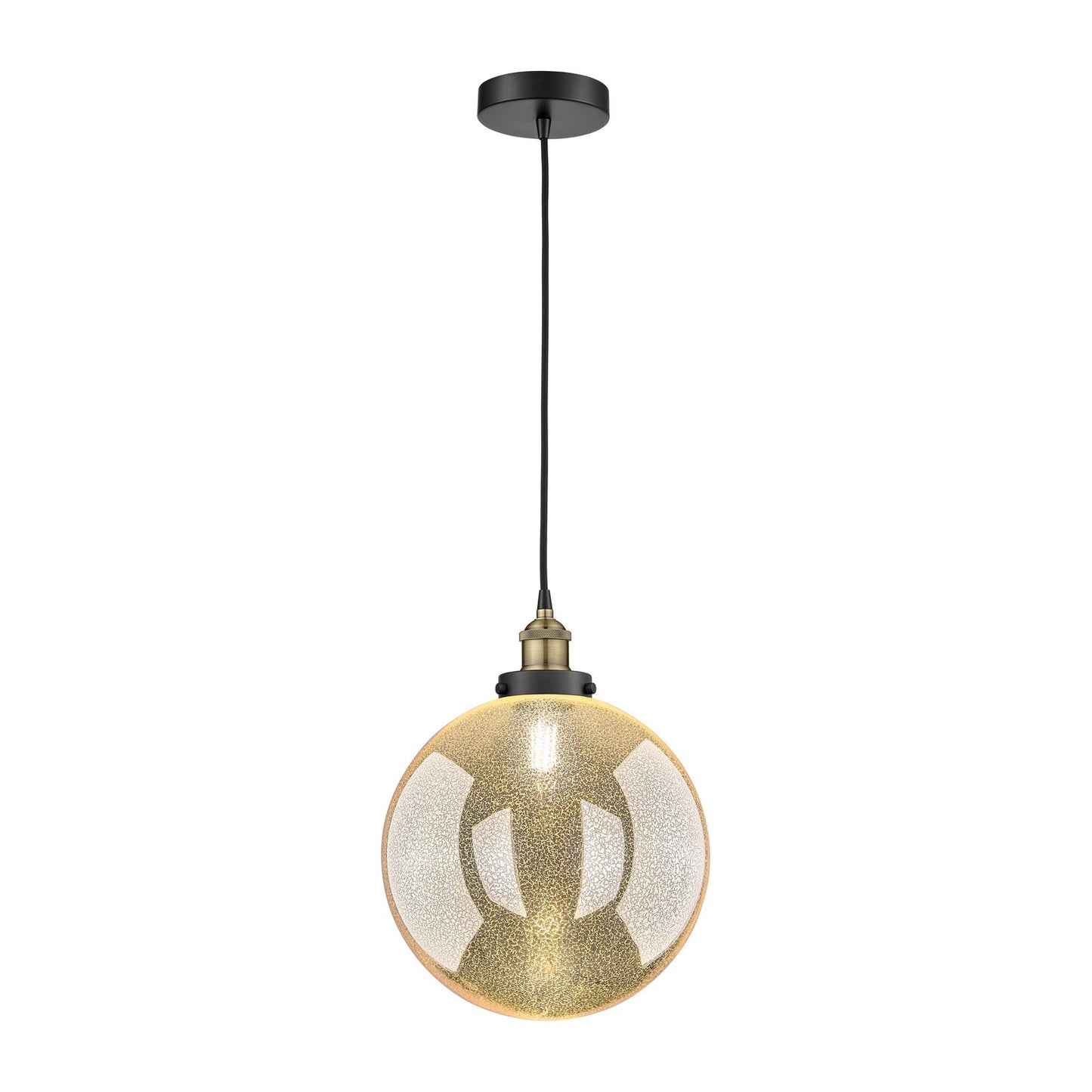 Innovations Beacon 12in 1-Light Mini Pendant | Industrial Black Antique Brass Steel and Mercury Glass | Kitchen Island & | Model 616-1PH-BAB-G208-12