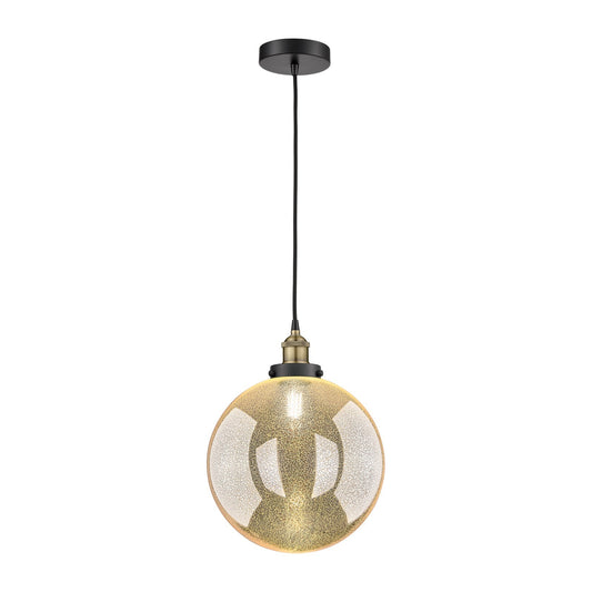 Innovations Beacon 12in 1-Light Mini Pendant | Industrial Black Antique Brass Steel and Mercury Glass | Kitchen Island & | Model 616-1PH-BAB-G208-12