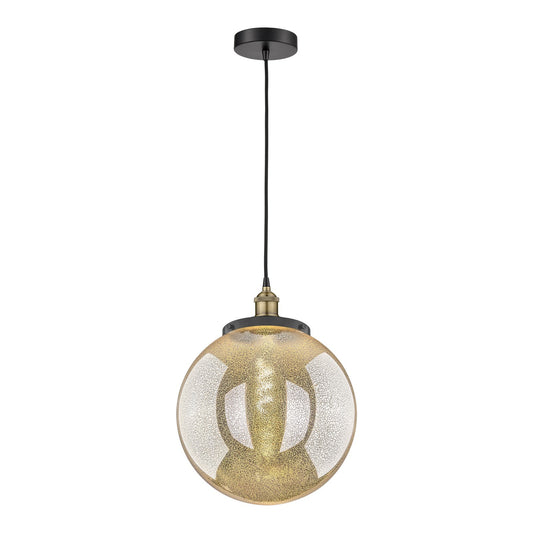 Innovations Beacon 14in 1-Light Mini Pendant | Traditional Black Antique Brass and Mercury Glass | Kitchen Island & Dining | Model 616-1PH-BAB-G208-14
