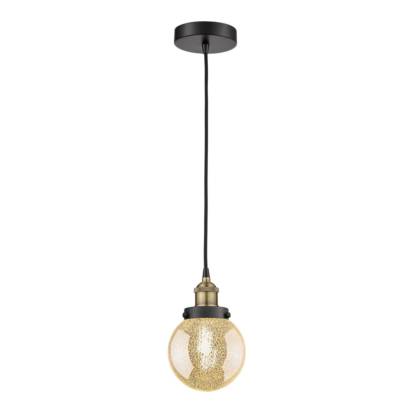Innovations Beacon 6in 1-Light Mini Pendant | Industrial Black Antique Brass Steel and Mercury Glass | Kitchen Island & Dining | Model 616-1PH-BAB-G208-6