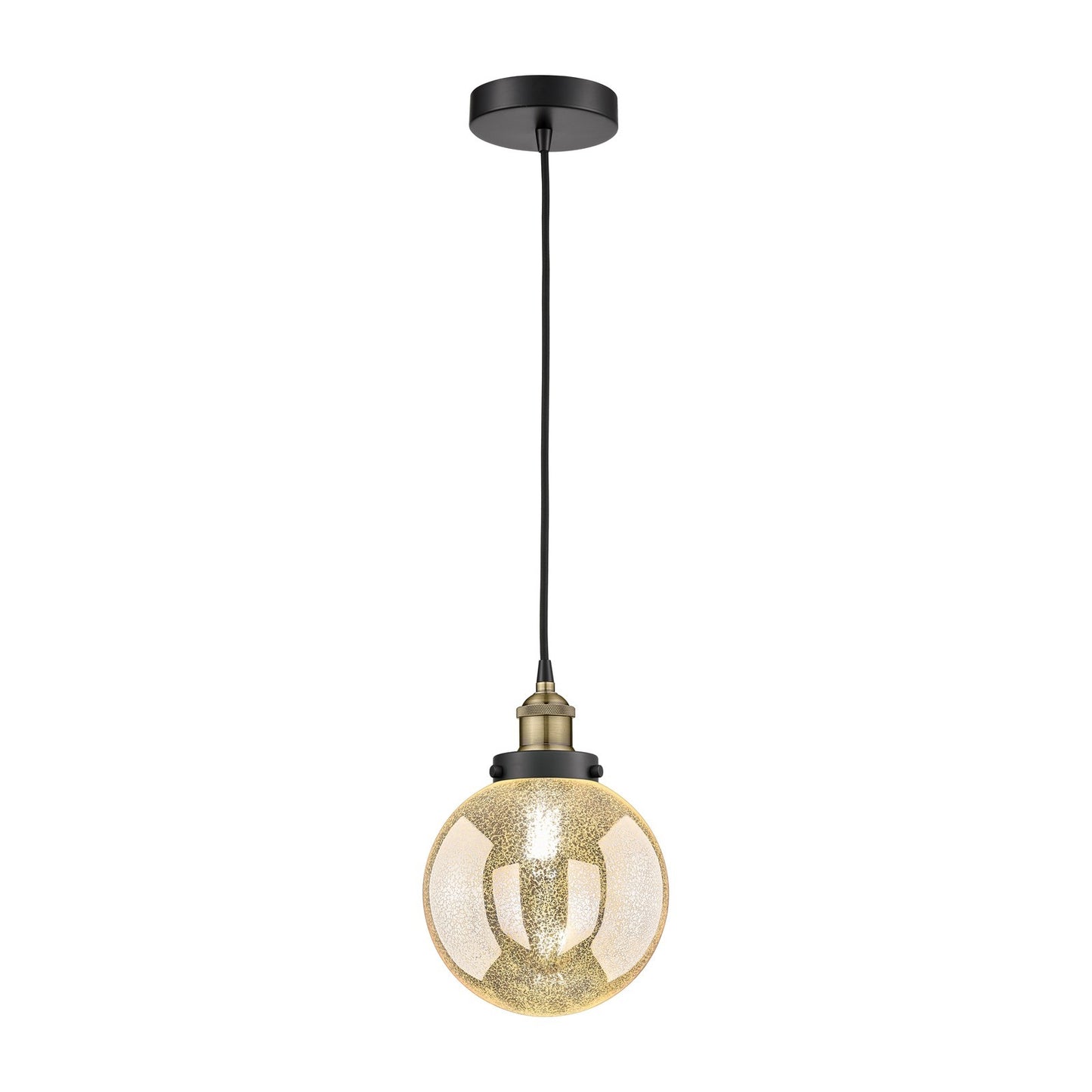Innovations Beacon 8in 1-Light Mini Pendant | Industrial Black Antique Brass and Mercury Glass | Kitchen Island & Dining Room | Model 616-1PH-BAB-G208-8