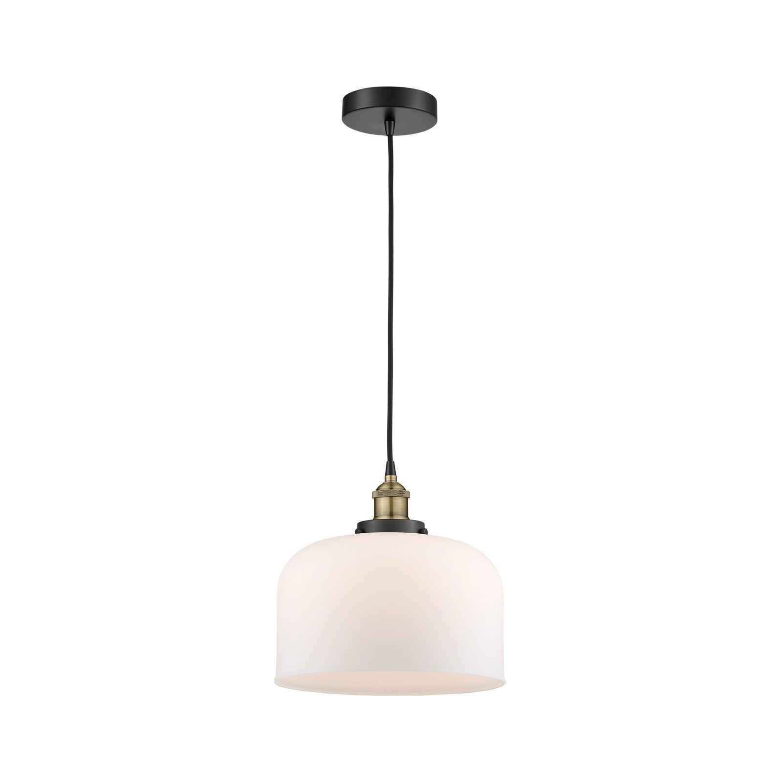 Innovations Bell 12in 1-Light Mini Pendant | Industrial Black Antique Brass and Matte White Frosted Glass | Kitchen Island | Model 616-1PH-BAB-G71-L