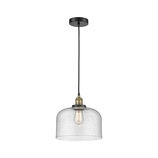 Innovations Bell 12in 1-Light Mini Pendant | Industrial Black Antique Brass and Seedy Glass | Kitchen Island & Dining Room | Model 616-1PH-BAB-G74-L