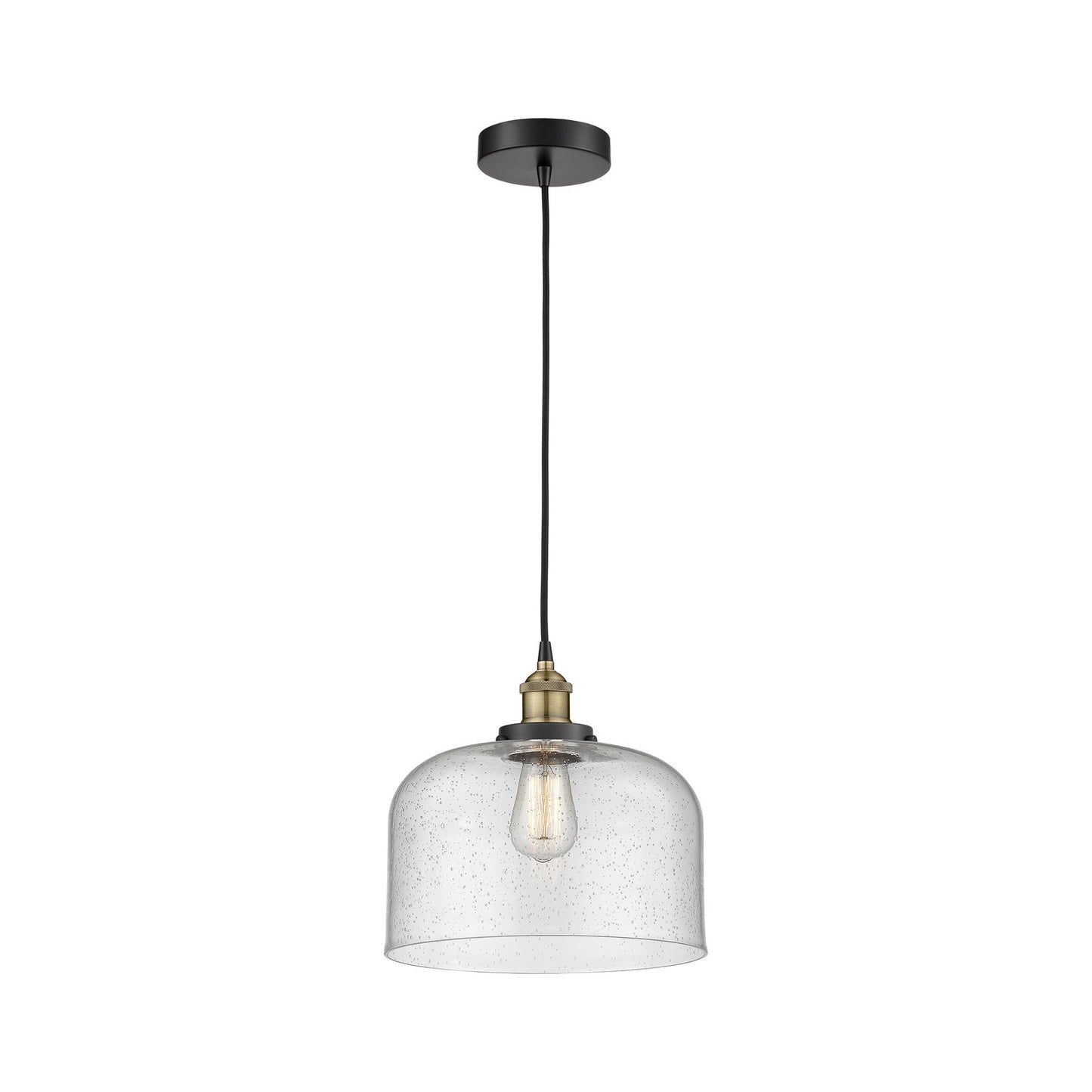 Innovations Bell 12in 1-Light Mini Pendant | Industrial Black Antique Brass and Seedy Glass | Kitchen Island & Dining Room | Model 616-1PH-BAB-G74-L