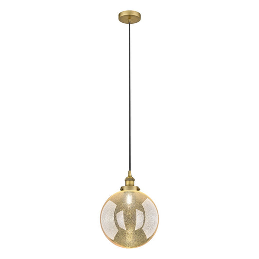 Innovations Beacon 12in 1-Light Mini Pendant | Industrial Brushed Brass Steel and Mercury Seeded Glass | Kitchen Island & | Model 616-1PH-BB-G208-12