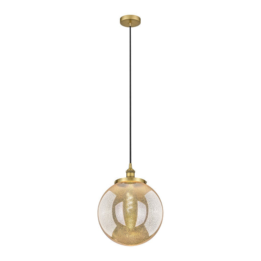 Innovations Beacon 14in 1-Light Mini Pendant | Traditional Brushed Brass Steel and Mercury Glass | Kitchen Island & Dining Room | Model 616-1PH-BB-G208-14