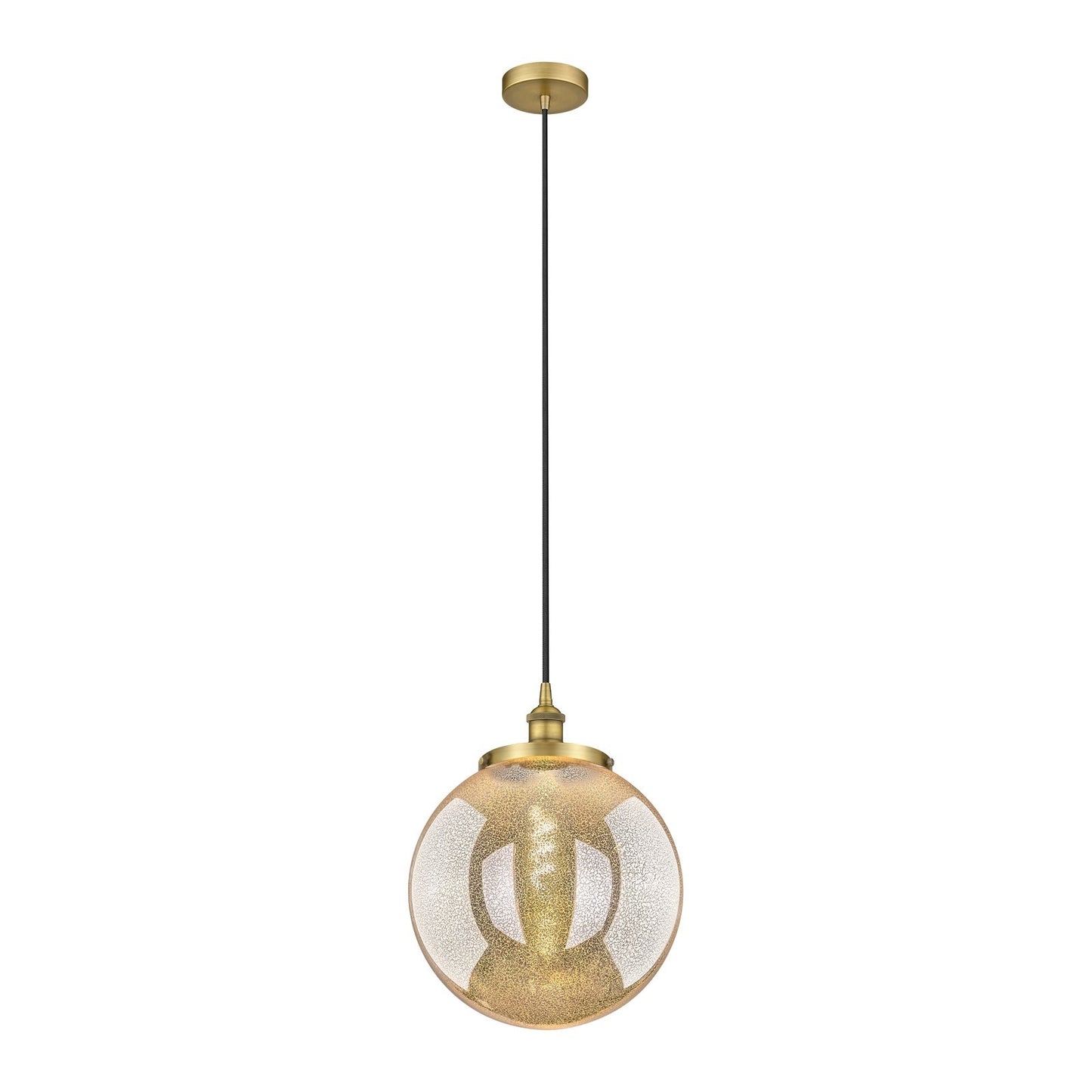 Innovations Beacon 14in 1-Light Mini Pendant | Traditional Brushed Brass Steel and Mercury Glass | Kitchen Island & Dining Room | Model 616-1PH-BB-G208-14