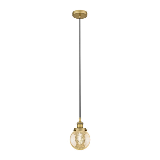 Innovations Beacon 6in 1-Light Mini Pendant | Industrial Brushed Brass and Mercury Seeded Glass | Kitchen Island & Dining Room | Model 616-1PH-BB-G208-6