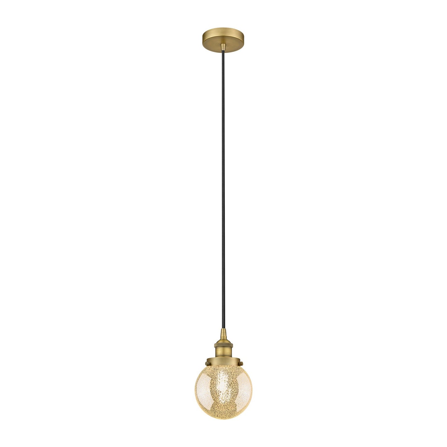 Innovations Beacon 6in 1-Light Mini Pendant | Industrial Brushed Brass and Mercury Seeded Glass | Kitchen Island & Dining Room | Model 616-1PH-BB-G208-6