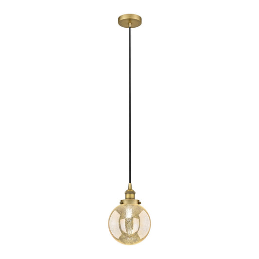 Innovations Beacon 8in 1-Light Mini Pendant | Industrial Brushed Brass and Mercury Seeded Glass | Kitchen Island & Dining Room | Model 616-1PH-BB-G208-8