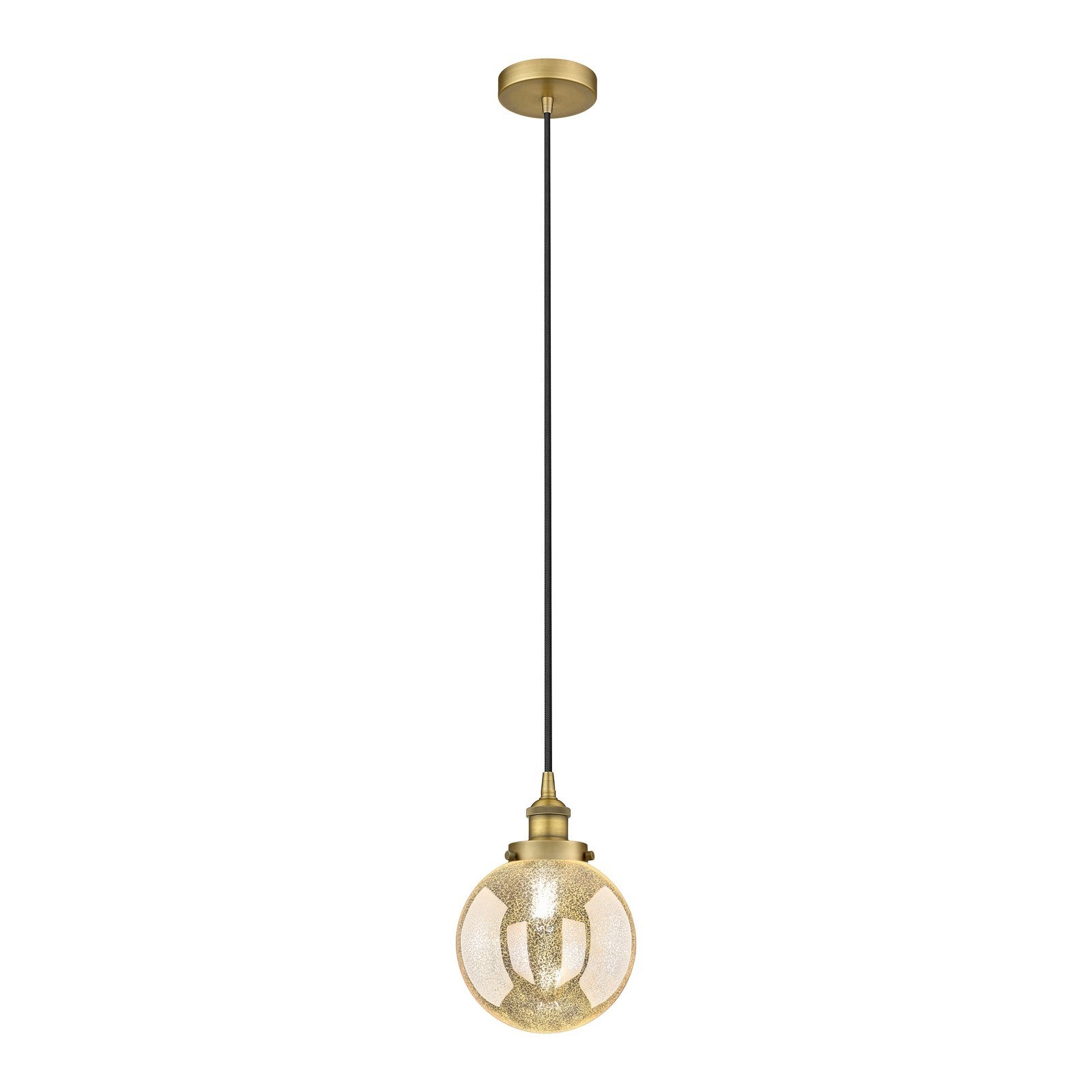 Innovations Beacon 8in 1-Light Mini Pendant | Industrial Brushed Brass and Mercury Seeded Glass | Kitchen Island & Dining Room | Model 616-1PH-BB-G208-8