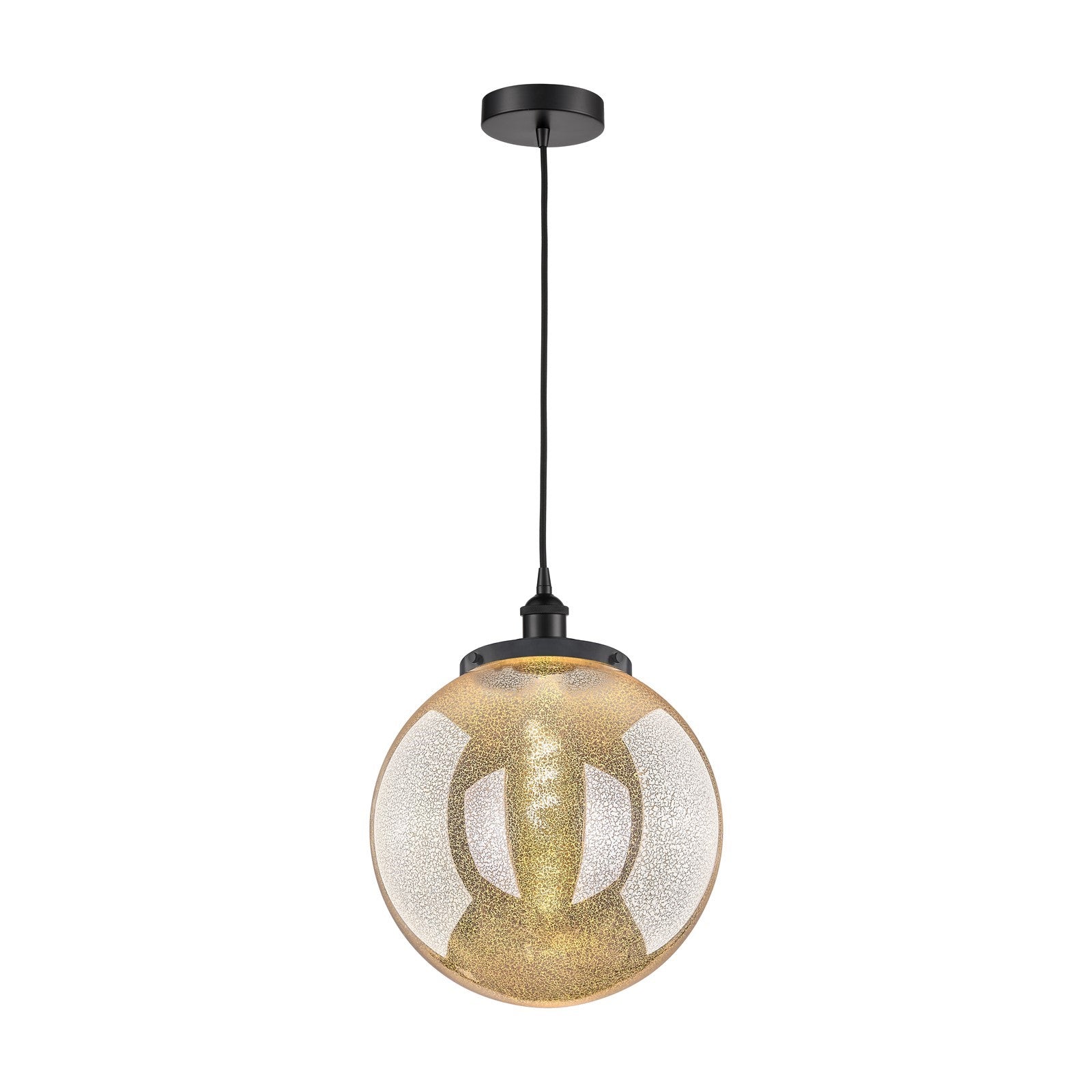 Innovations Beacon 14in 1-Light Mini Pendant | Industrial Matte Black Steel and Mercury Glass | Kitchen Island & Dining Room | Model 616-1PH-BK-G208-14