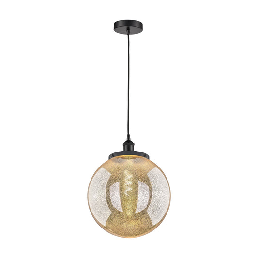 Innovations Beacon 14in 1-Light Mini Pendant | Industrial Matte Black Steel and Mercury Glass | Kitchen Island & Dining Room | Model 616-1PH-BK-G208-14