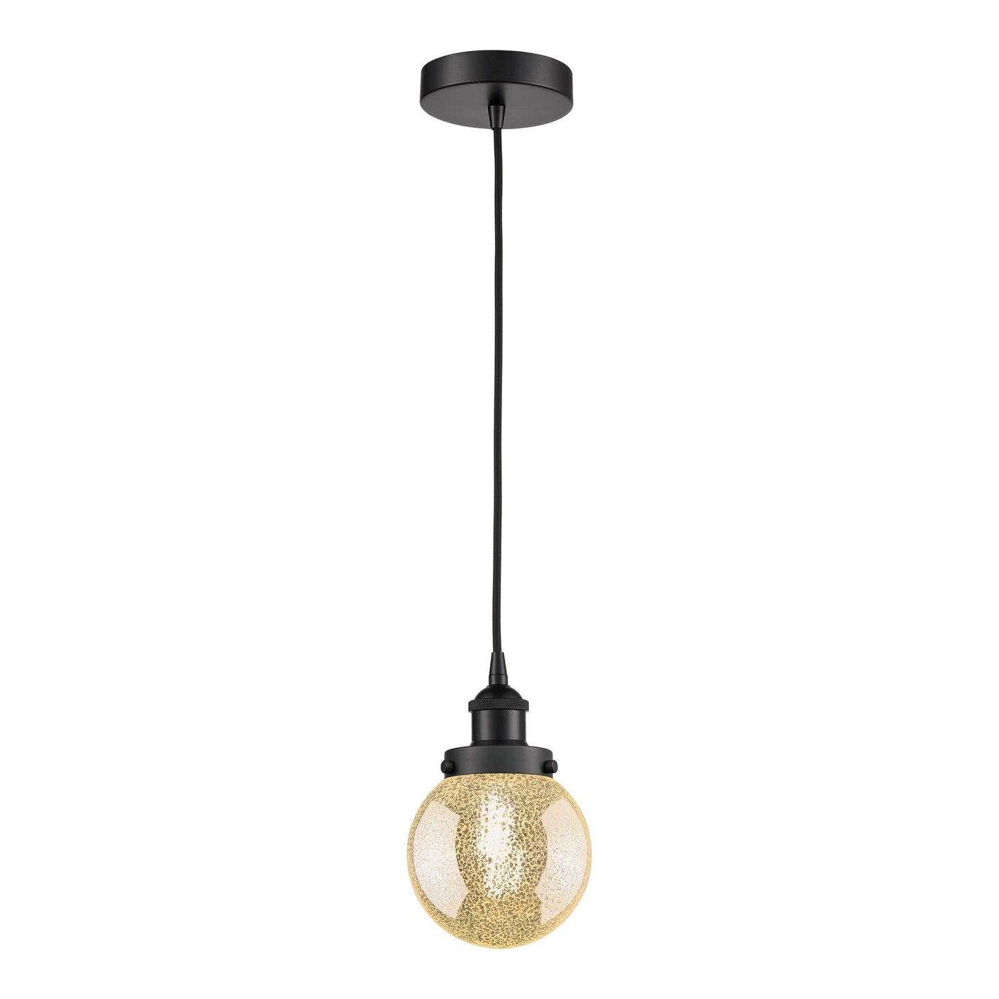 Innovations Beacon 6in 1-Light Mini Pendant | Industrial Matte Black Steel and Mercury Seeded Glass | Kitchen Island & Dining | Model 616-1PH-BK-G208-6