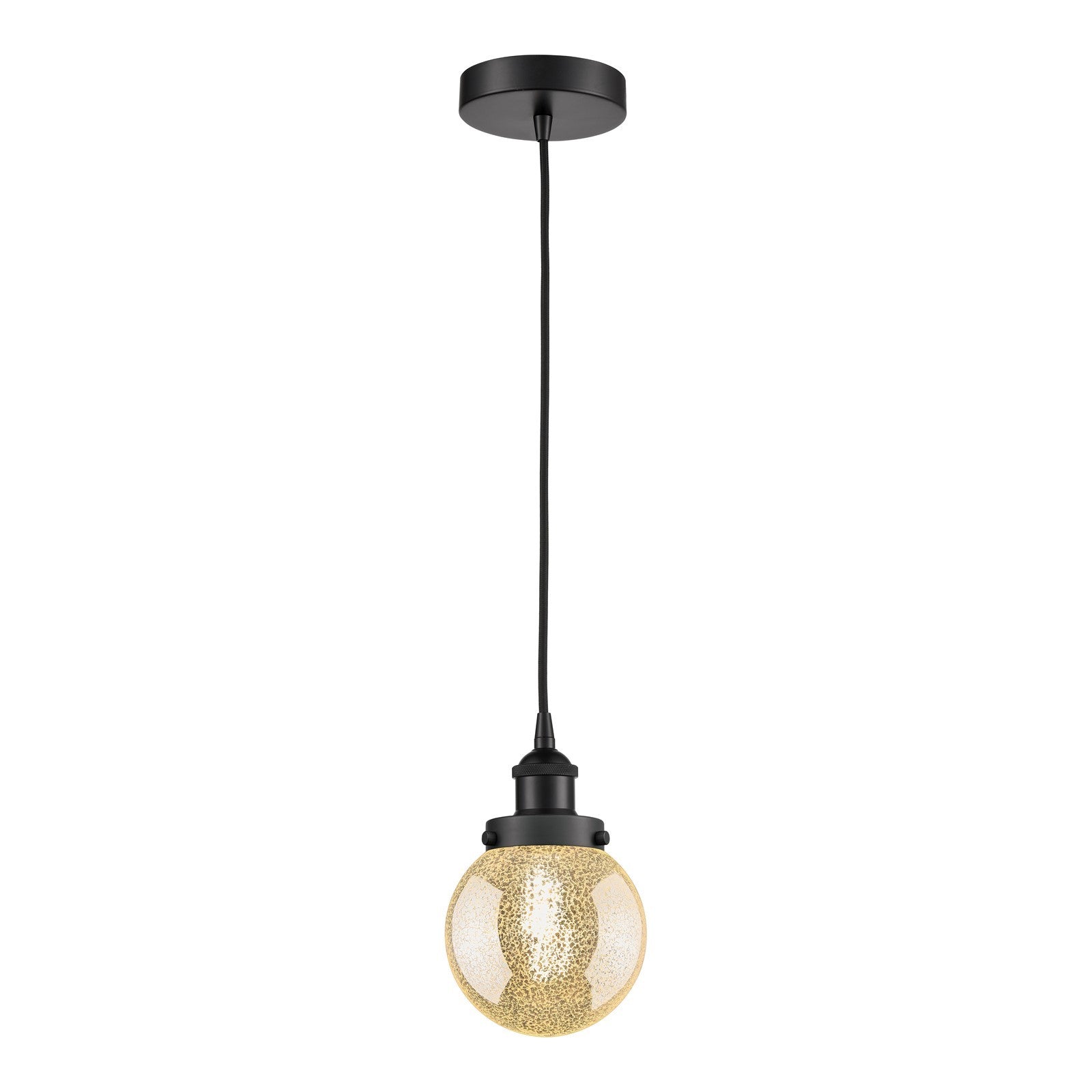 Innovations Beacon 6in 1-Light Mini Pendant | Industrial Matte Black Steel and Mercury Seeded Glass | Kitchen Island & Dining | Model 616-1PH-BK-G208-6