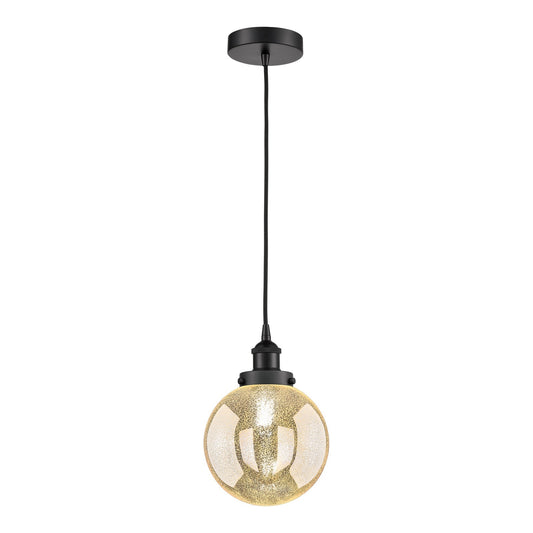 Innovations Beacon 8in 1-Light Mini Pendant | Industrial Matte Black Steel and Mercury Seeded Glass | Kitchen Island & Dining | Model 616-1PH-BK-G208-8