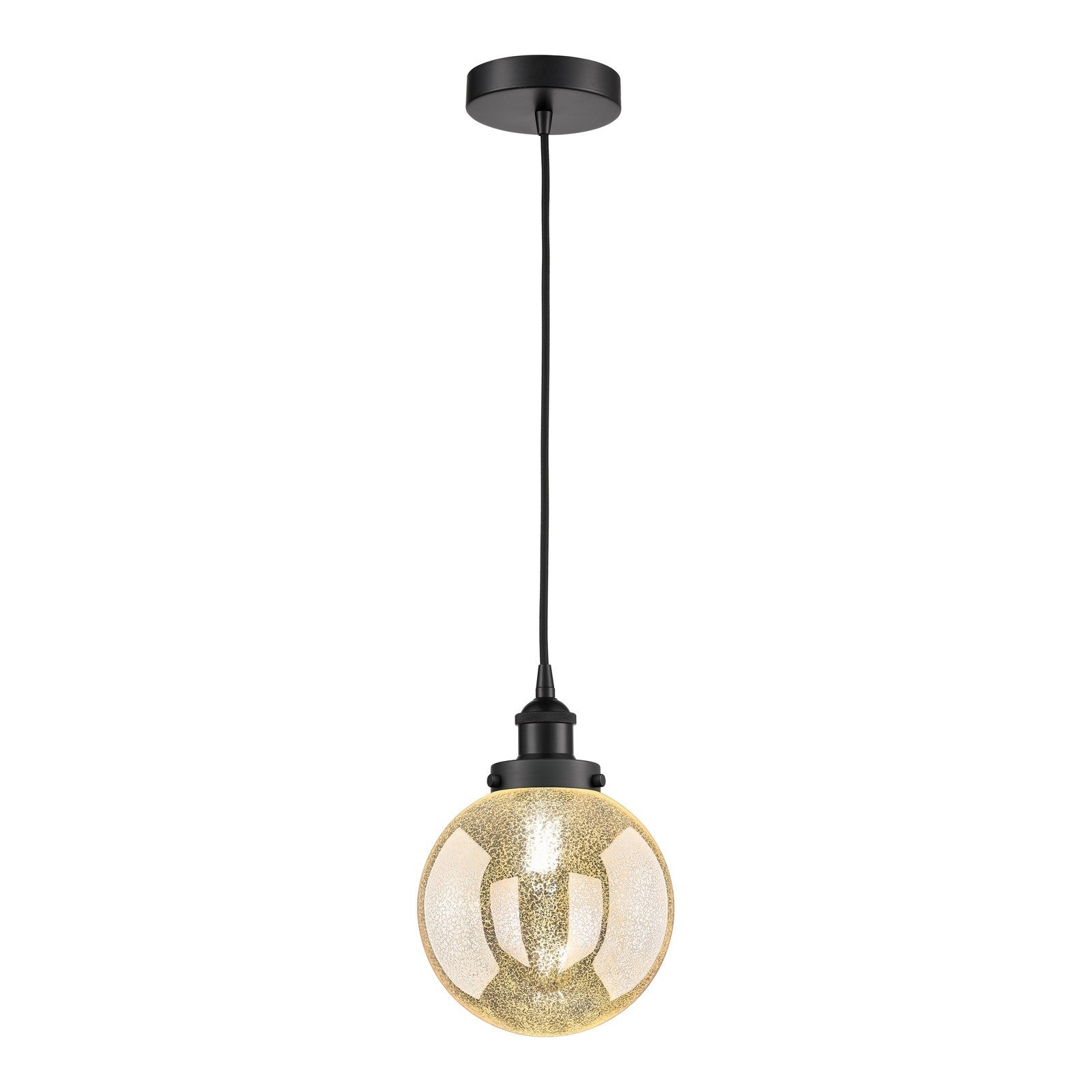 Innovations Beacon 8in 1-Light Mini Pendant | Industrial Matte Black Steel and Mercury Seeded Glass | Kitchen Island & Dining | Model 616-1PH-BK-G208-8