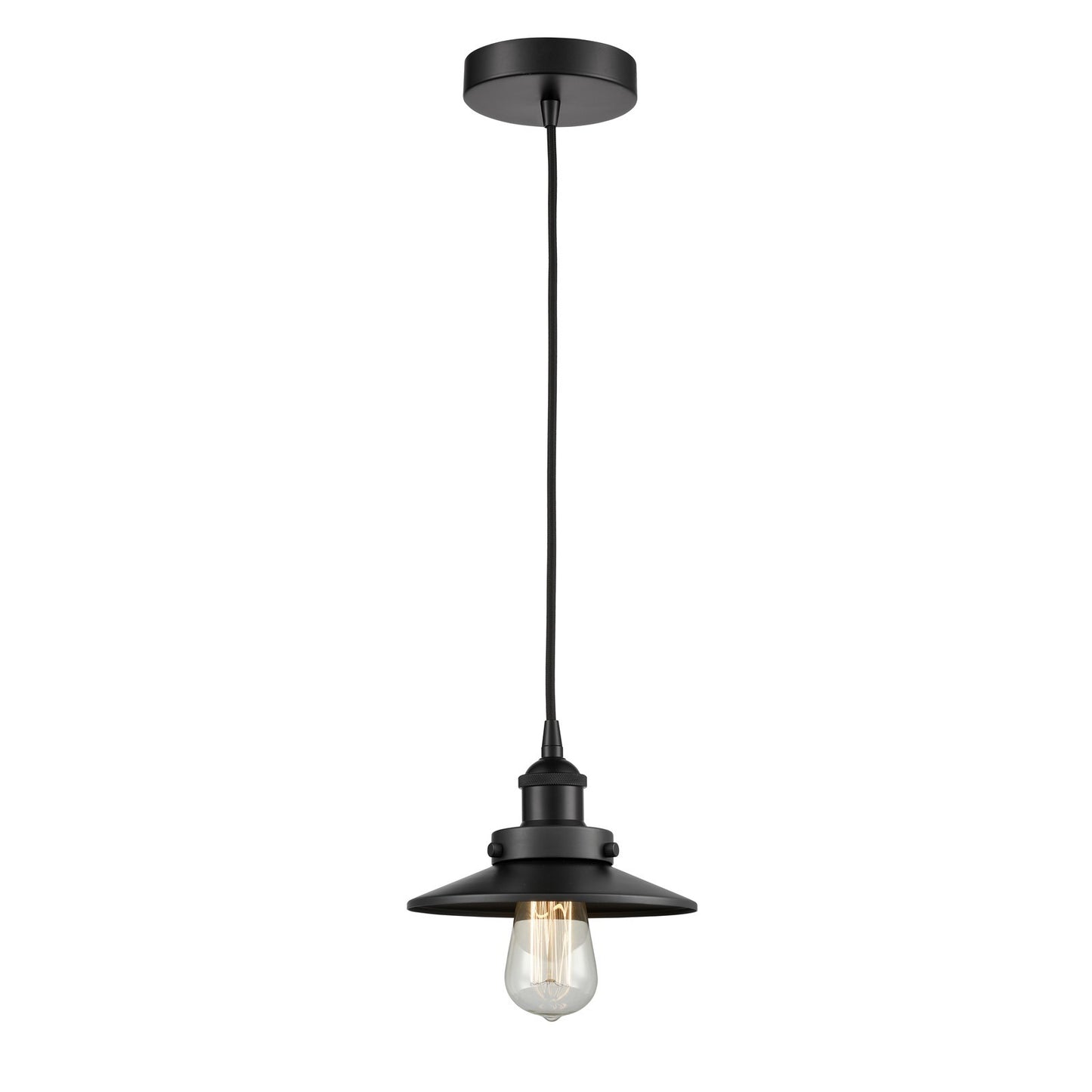 Innovations Edison 8in 1-Light Mini Pendant | Industrial Matte Black Steel and Matte Black Metal Shade | Kitchen Island & Dining | Model 616-1PH-BK-M6