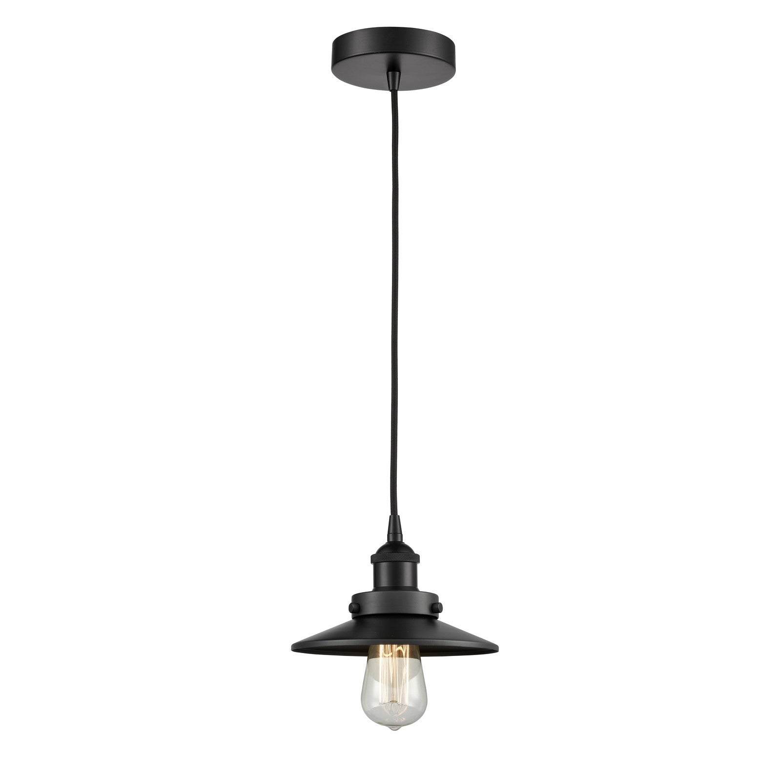 Innovations Edison 8in 1-Light Mini Pendant | Industrial Matte Black Steel and Cast Brass with Matte Black Metal Shade | Kitchen | Model 616-1PH-BK-M6-LED