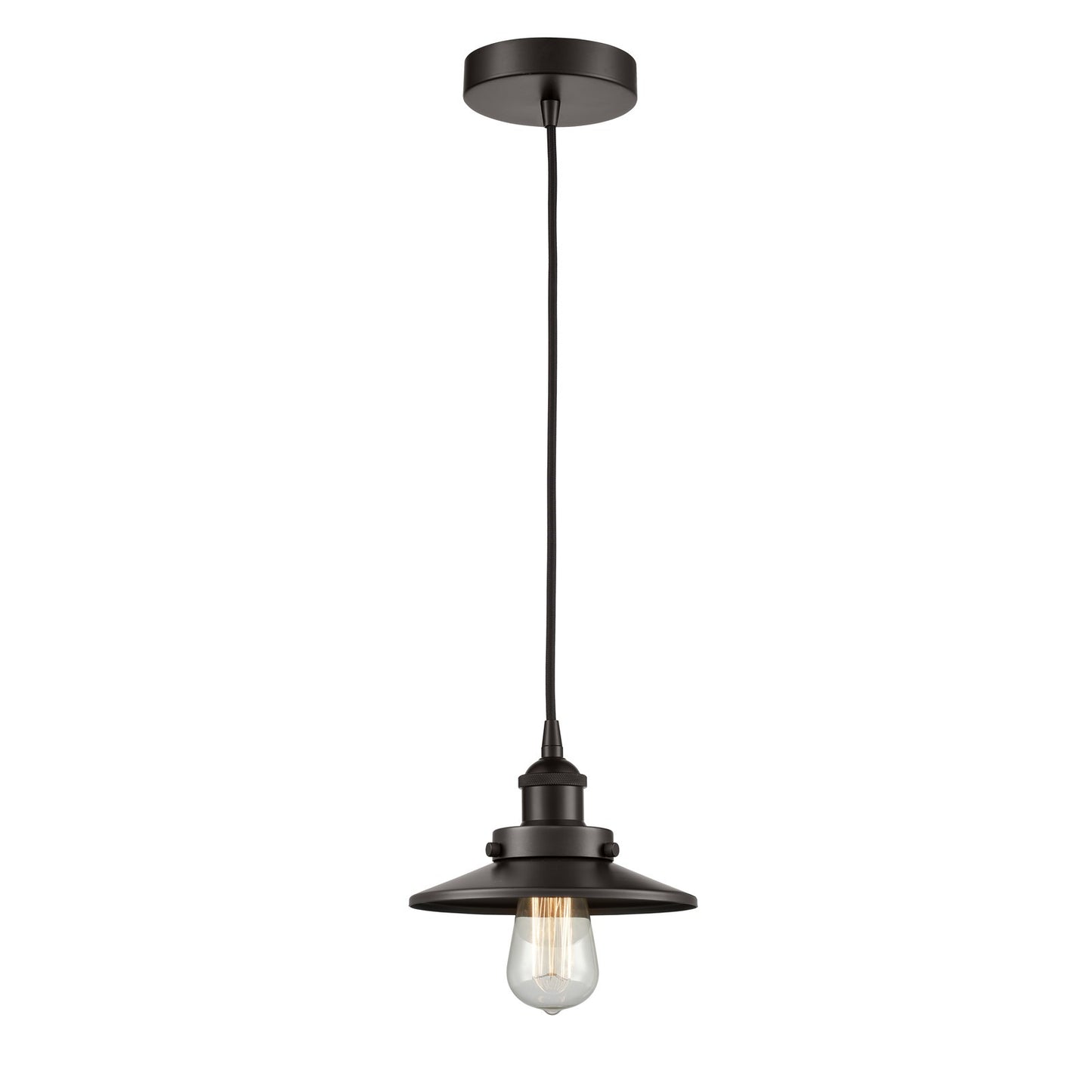 Innovations Edison 8in 1-Light Mini Pendant | Industrial Oil Rubbed Bronze Steel and Oil Rubbed Bronze Metal Shade | Kitchen Island | Model 616-1PH-OB-M5