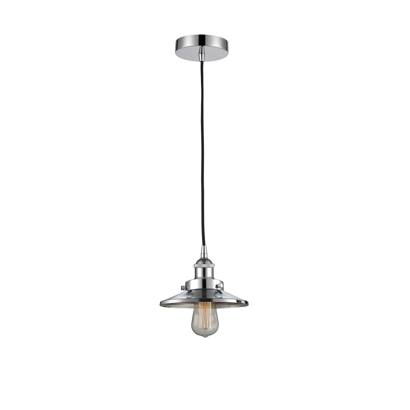 Innovations Edison 8in 1-Light Mini Pendant | Industrial Polished Chrome Steel and Metal Shade | Kitchen Island & Dining Room | Model 616-1PH-PC-M7-LED