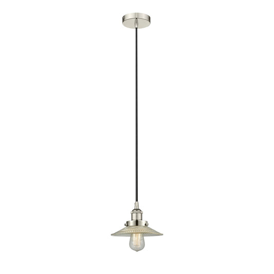 Innovations Halophane 9in 1-Light Mini Pendant | Industrial Polished Nickel and Clear Halophane Glass | Kitchen Island & Dining | Model 616-1PH-PN-G2-LED