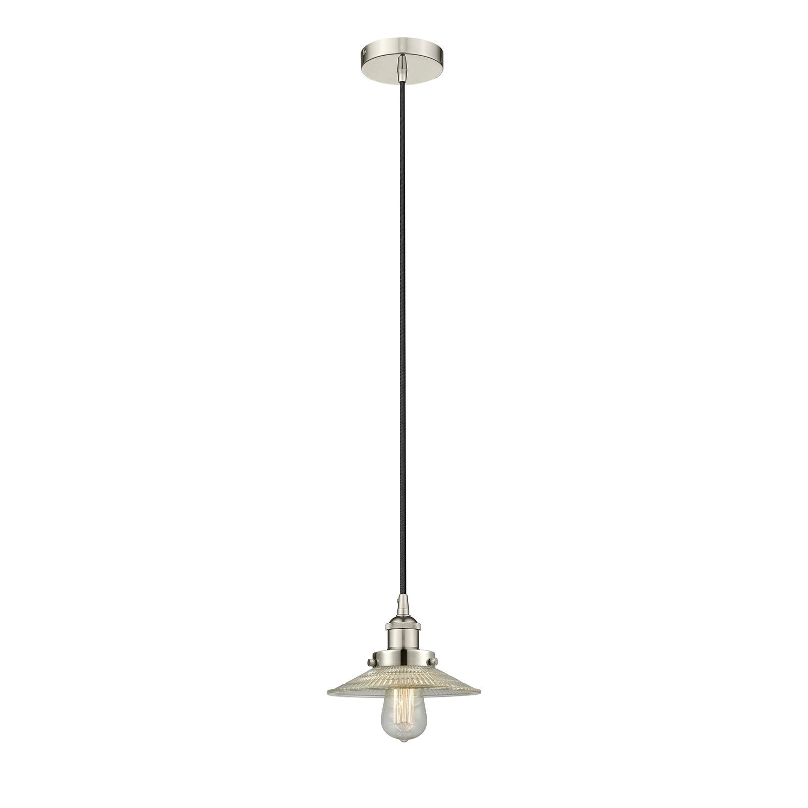 Innovations Halophane 9in 1-Light Mini Pendant | Industrial Polished Nickel and Clear Halophane Glass | Kitchen Island & Dining | Model 616-1PH-PN-G2-LED