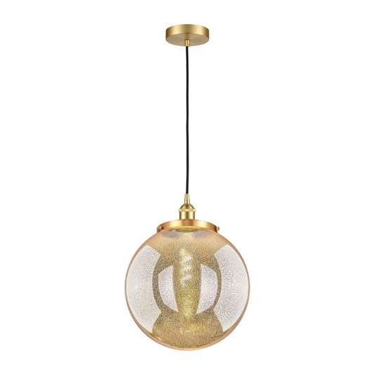 Innovations Beacon 14in 1-Light Mini Pendant | Traditional Satin Gold Steel and Mercury Glass | Kitchen Island & Dining Room | Model 616-1PH-SG-G208-14