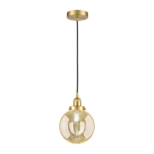 Innovations Beacon 8in 1-Light Mini Pendant | Industrial Satin Gold Steel and Mercury Seeded Glass | Kitchen Island & Dining | Model 616-1PH-SG-G208-8