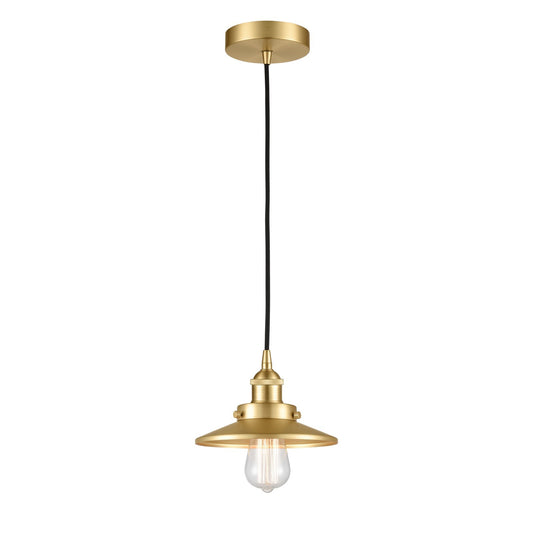 Innovations Edison 8in 1-Light Mini Pendant | Industrial Satin Gold Steel and Cast Brass with Satin Gold Metal Shade | Kitchen | Model 616-1PH-SG-M4-LED