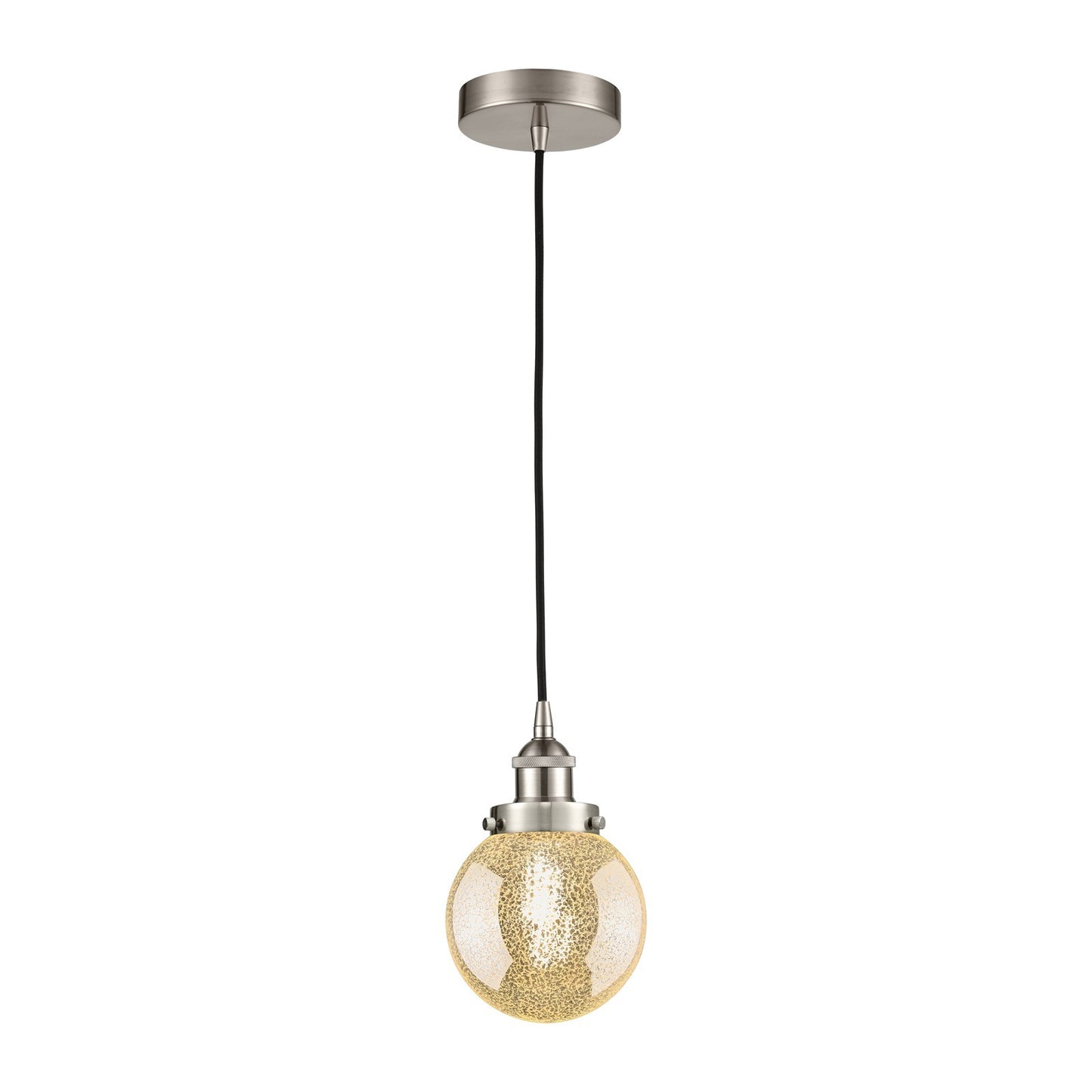 Innovations Beacon 6in 1-Light Mini Pendant | Industrial Brushed Satin Nickel Steel and Mercury Seeded Glass | Kitchen Island & | Model 616-1PH-SN-G208-6