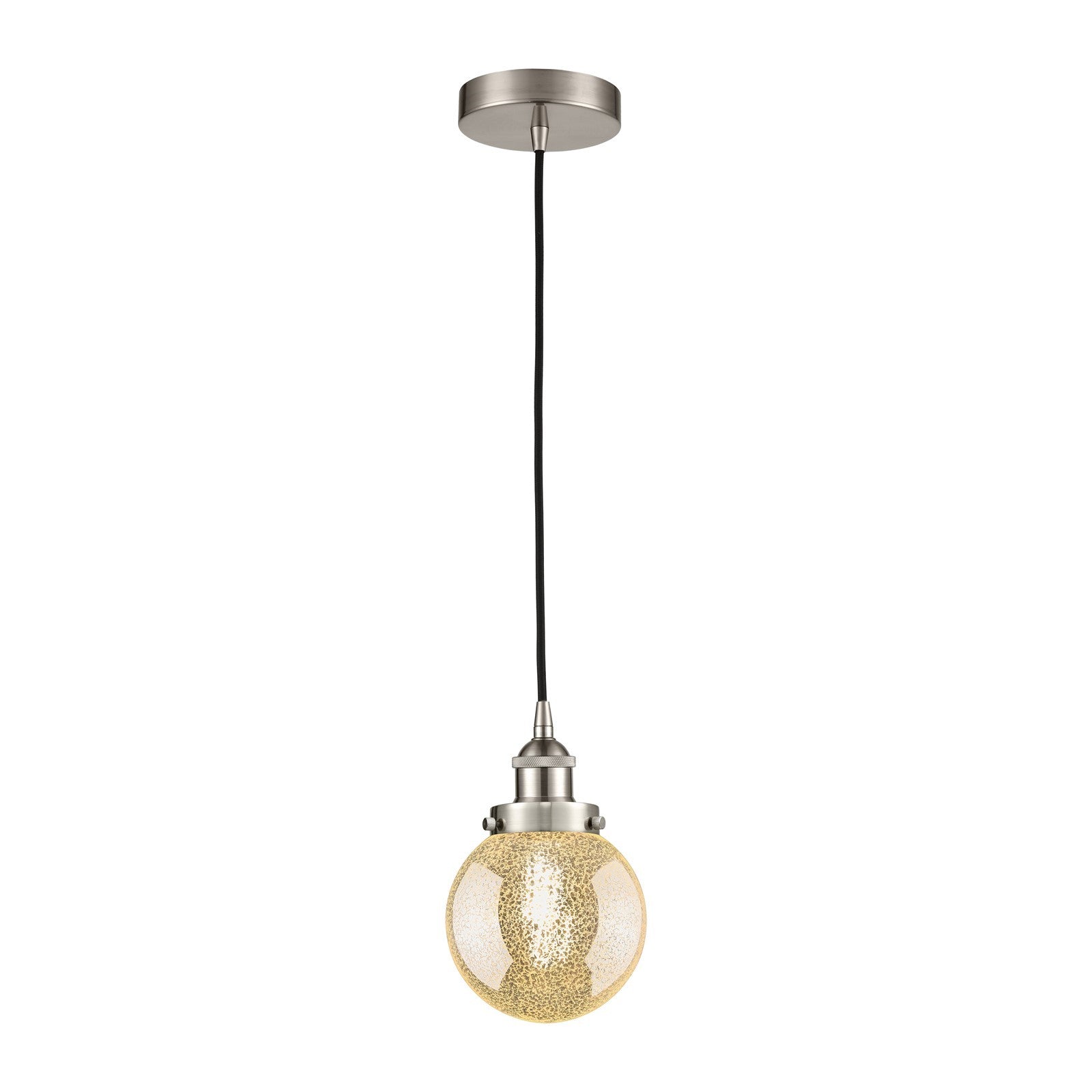 Innovations Beacon 6in 1-Light Mini Pendant | Industrial Brushed Satin Nickel Steel and Mercury Seeded Glass | Kitchen Island & | Model 616-1PH-SN-G208-6