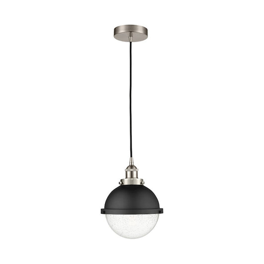 Innovations Hampden 9in 1-Light Mini Pendant | Art Nouveau Brushed Satin Nickel and Seedy Glass | Kitchen Island & Dining | Model 616-1PH-SN-HFS-84-BK