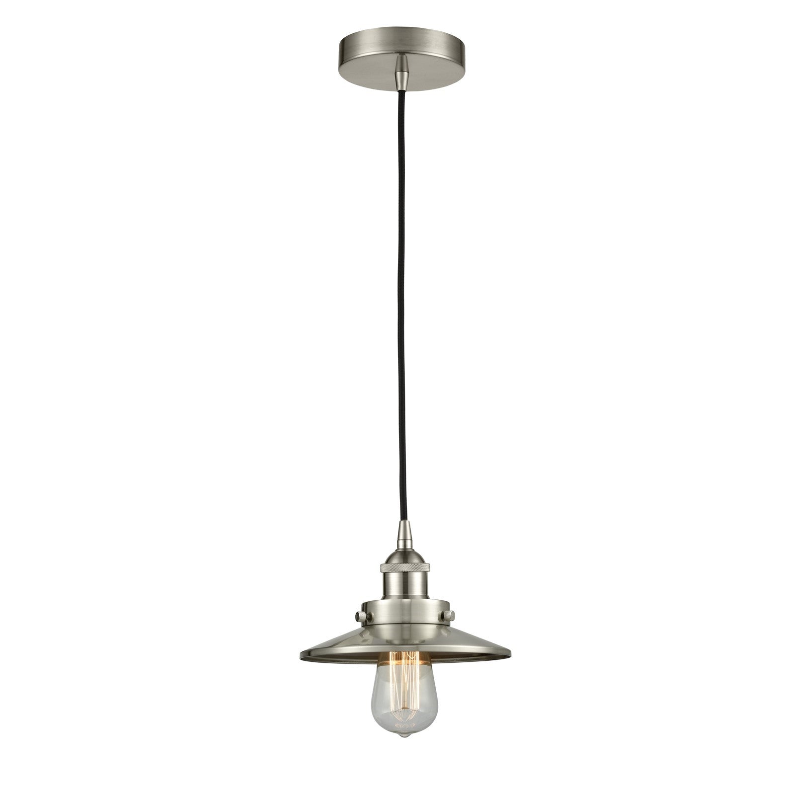 Innovations Lighting Edison 8in 1-Light Mini Pendant | Industrial Brushed Satin Nickel Steel and Cast Brass | Kitchen Island & | Model 616-1PH-SN-M2-LED