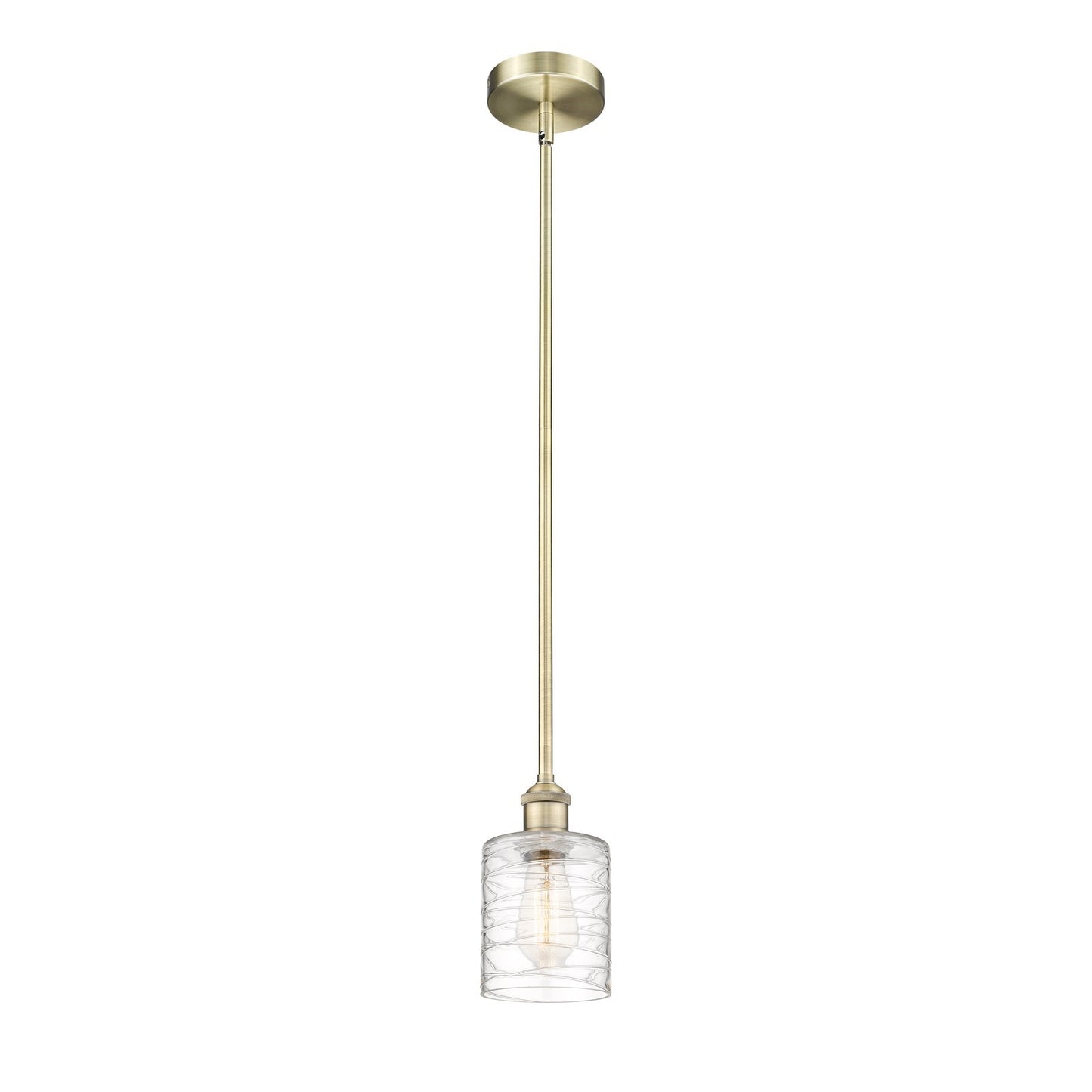 Innovations Cobbleskill 5in 1-Light Mini Pendant | Art Nouveau Antique Brass Steel and Deco Swirl Clear Glass | Kitchen Island & | Model 616-1S-AB-G1113