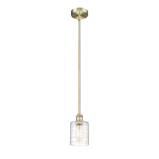 Innovations Cobbleskill 5in 1-Light Mini Pendant | Art Nouveau Antique Brass Steel and Deco Swirl Clear Glass | Kitchen Island & | Model 616-1S-AB-G1113