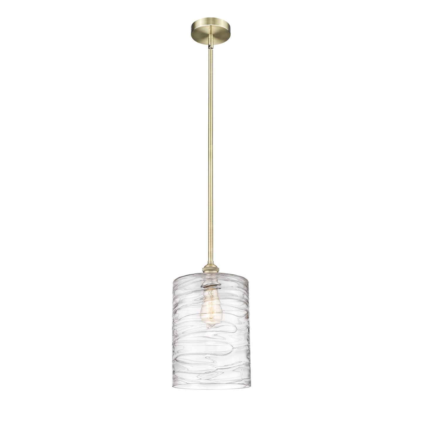 Innovations Cobbleskill 9in 1-Light Mini Pendant | Art Nouveau Industrial Antique Brass Steel and Deco Swirl Clear Glass | Model 616-1S-AB-G1113-L