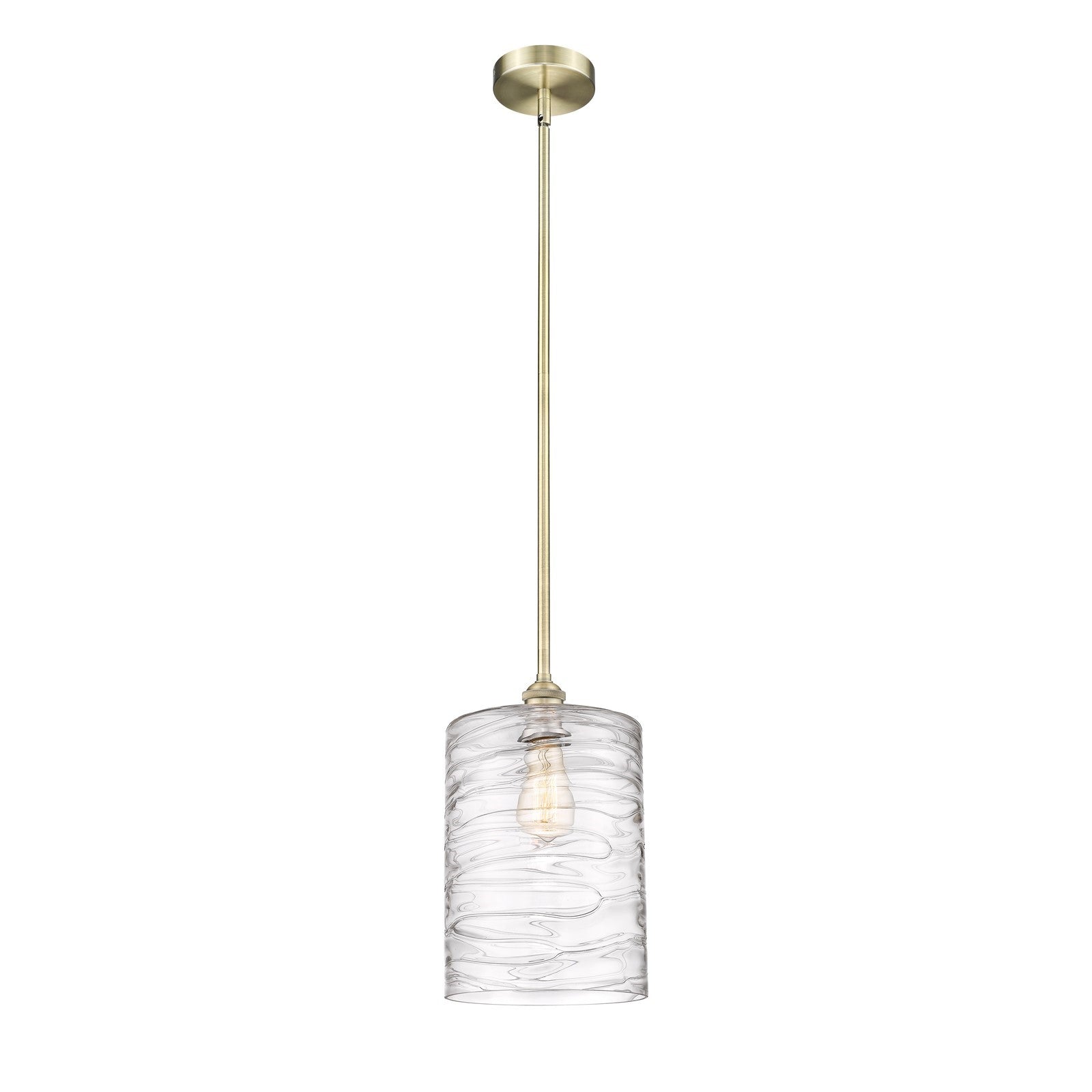 Innovations Cobbleskill 9in 1-Light Mini Pendant | Art Nouveau Industrial Antique Brass Steel and Deco Swirl Clear Glass | Model 616-1S-AB-G1113-L