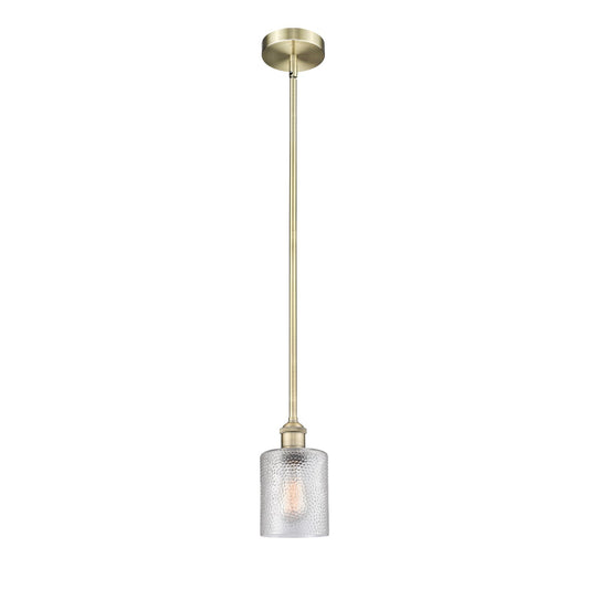 Innovations Cobbleskill 5in 1-Light Mini Pendant | Industrial Antique Brass Steel and Clear Cobbleskill Glass | Kitchen Island | Model 616-1S-AB-G112-LED