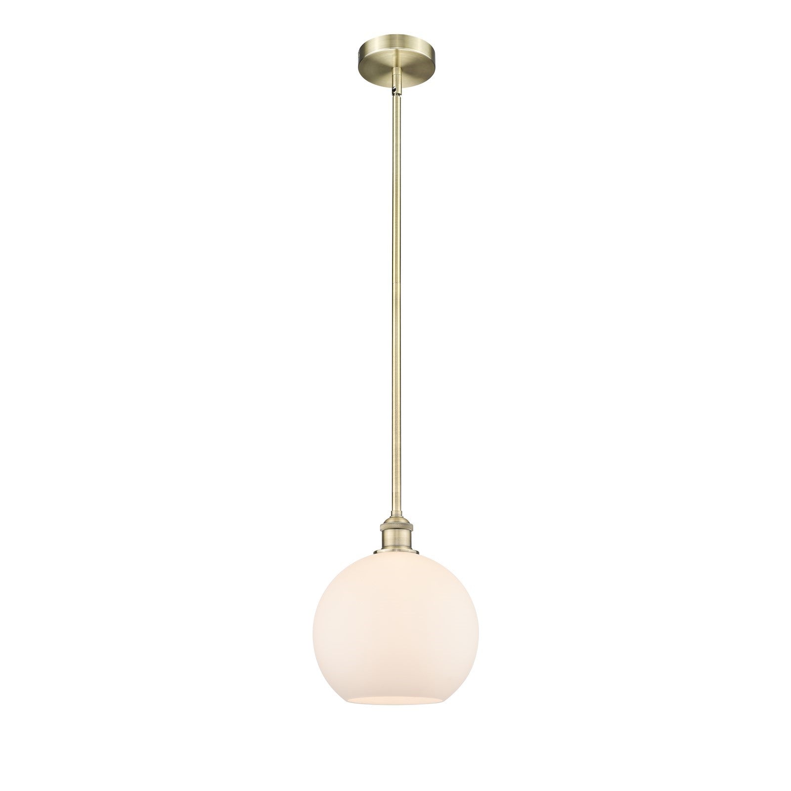 Innovations Athens 10in 1-Light Mini Pendant | Industrial Antique Brass Steel and Matte White Glass | Kitchen Island & | Model 616-1S-AB-G121-10-LED