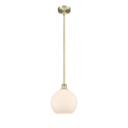 Innovations Athens 10in 1-Light Mini Pendant | Industrial Antique Brass Steel and Matte White Glass | Kitchen Island & | Model 616-1S-AB-G121-10-LED