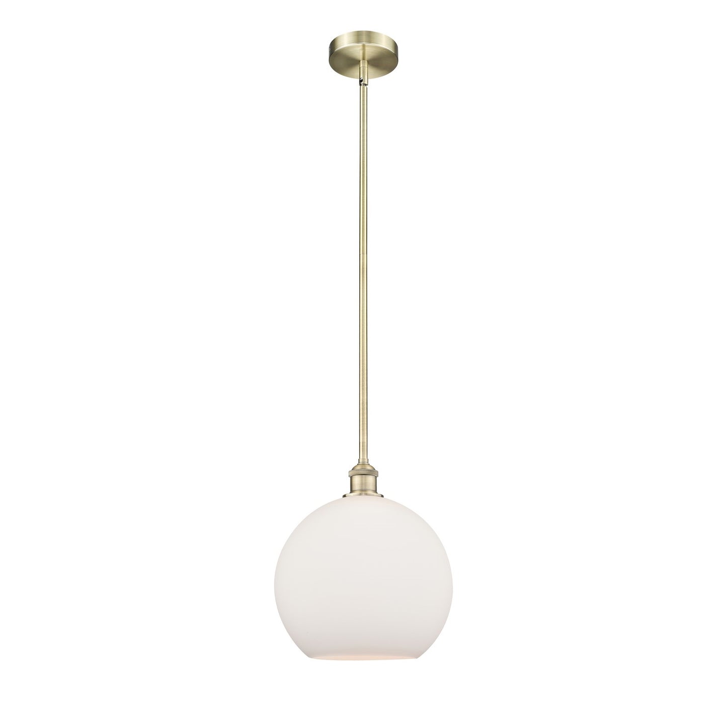 Innovations Athens 12in 1-Light Mini Pendant | Industrial Antique Brass Steel and Matte White Glass | Kitchen Island & Dining | Model 616-1S-AB-G121-12