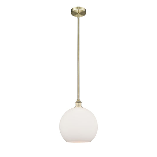 Innovations Athens 12in 1-Light Mini Pendant | Industrial Antique Brass Steel and Matte White Glass | Kitchen Island & Dining | Model 616-1S-AB-G121-12