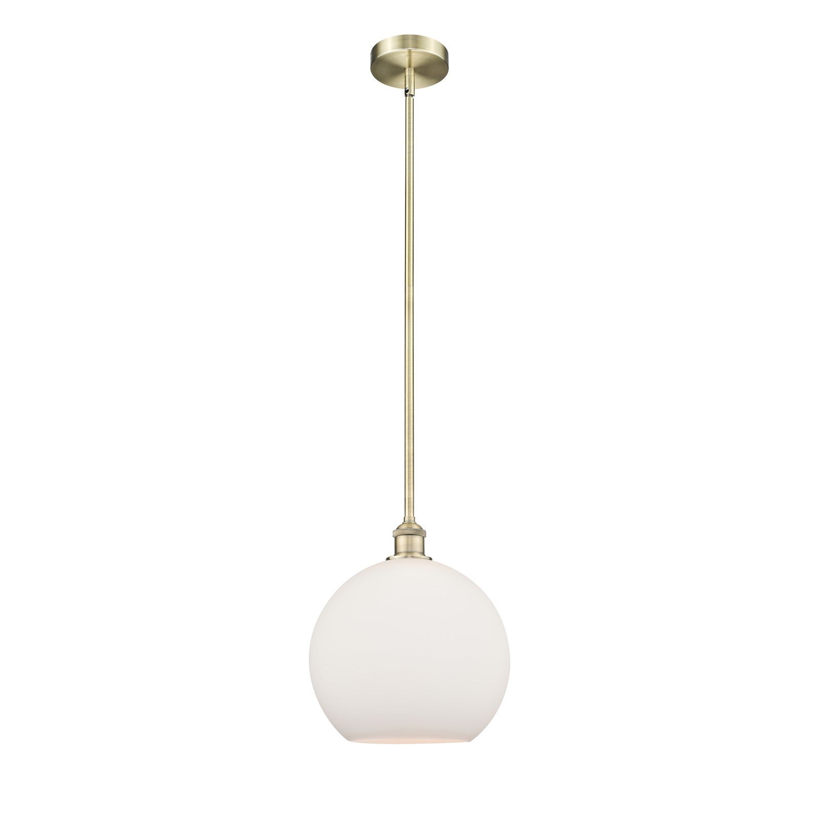 Innovations Athens 12in 1-Light Mini Pendant | Industrial Antique Brass and Matte White Glass | Kitchen Island & Dining Room | Model 616-1S-AB-G121-12-LED