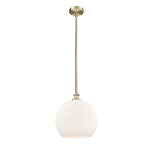 Innovations Athens 14in 1-Light Pendant | Industrial Antique Brass Steel and Matte White Glass | Kitchen Island & Dining | Model 616-1S-AB-G121-14-LED