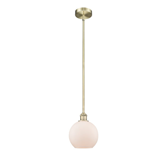 Innovations Athens 8in 1-Light Mini Pendant | Industrial Antique Brass and Matte White Frosted Glass | Kitchen Island & Dining | Model 616-1S-AB-G121-8