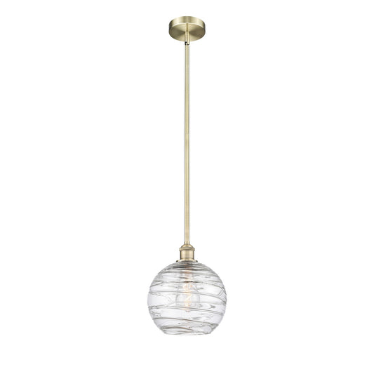 Innovations Athens Deco Swirl 10in 1-Light Mini Pendant | Industrial Antique Brass Steel and Clear Deco Swirl Glass | Kitchen | Model 616-1S-AB-G1213-10CL
