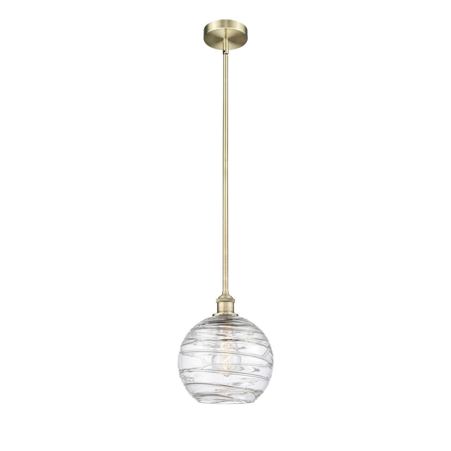 Innovations Athens Deco Swirl 10in 1-Light Mini Pendant | Industrial Antique Brass Steel and Clear Deco Swirl Glass | Kitchen | Model 616-1S-AB-G1213-10CL