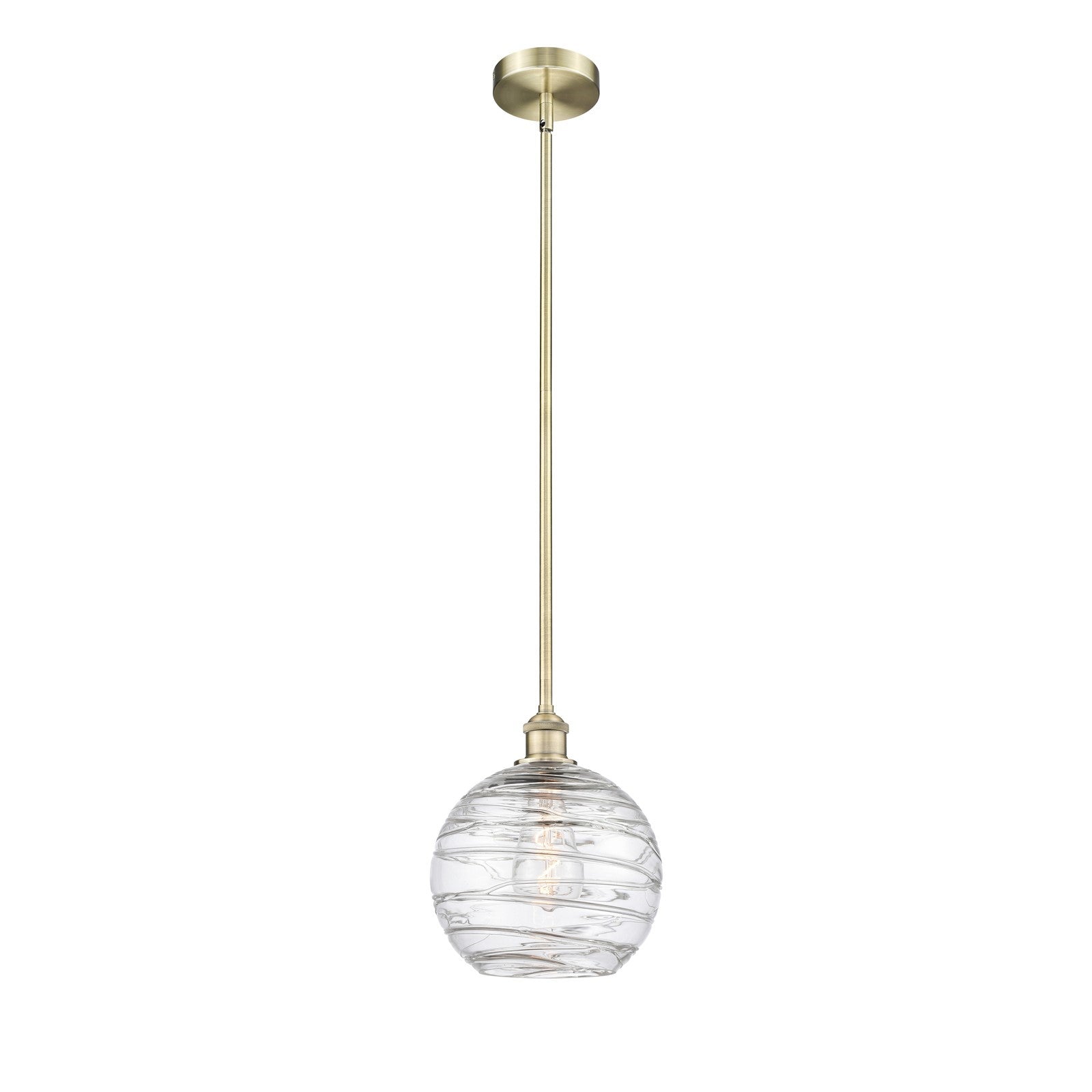 Innovations Athens Deco Swirl 10in 1-Light Mini Pendant | Industrial Antique Brass Steel and Clear Deco Swirl Glass | Kitchen | Model 616-1S-AB-G1213-10CL